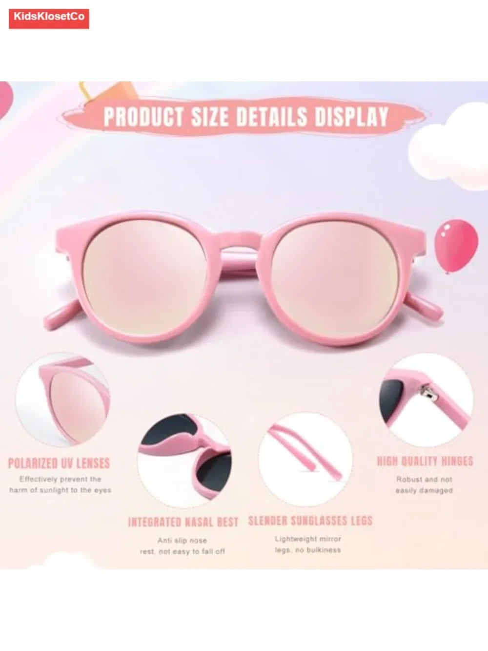Kids Polarized Sunglasses with Strap Flexible Round UV Protection Toddler